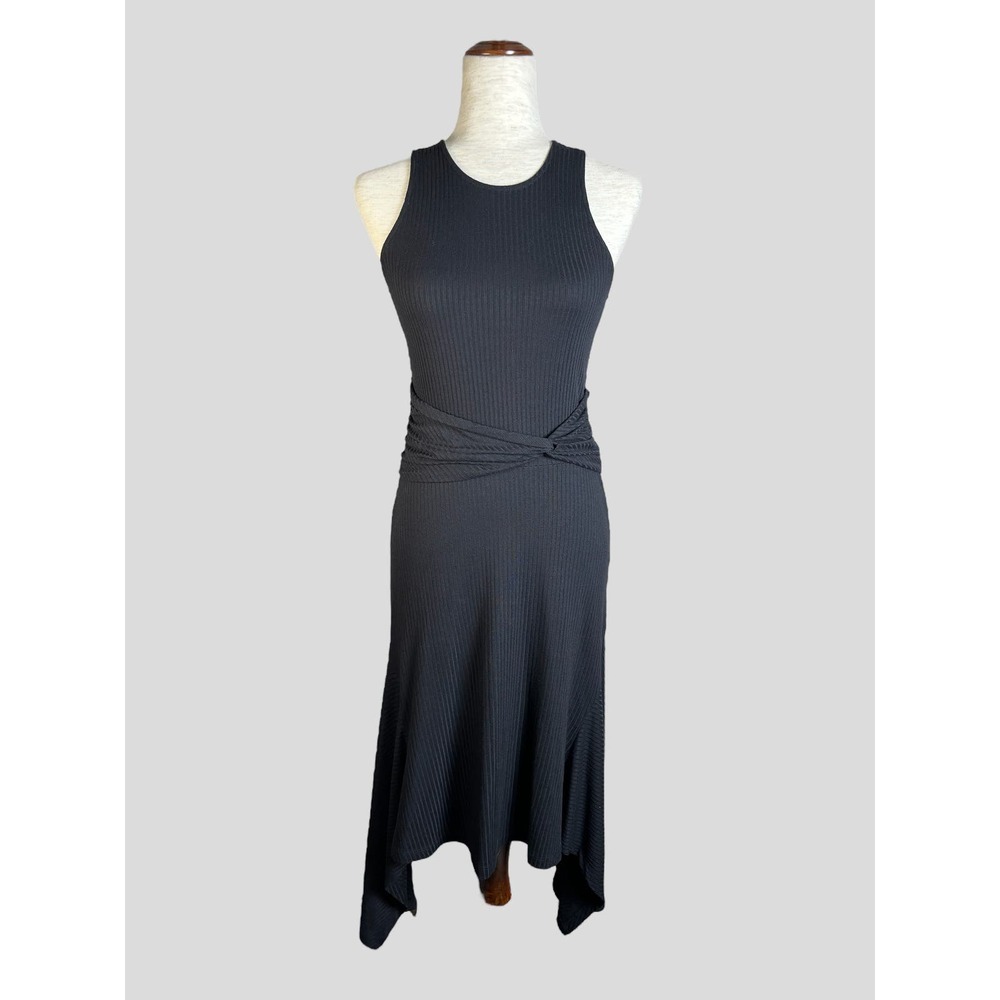 Anthropologie Petites Black Ribbed Tank Kingslover Handkerchief Hem Dress Sz SP